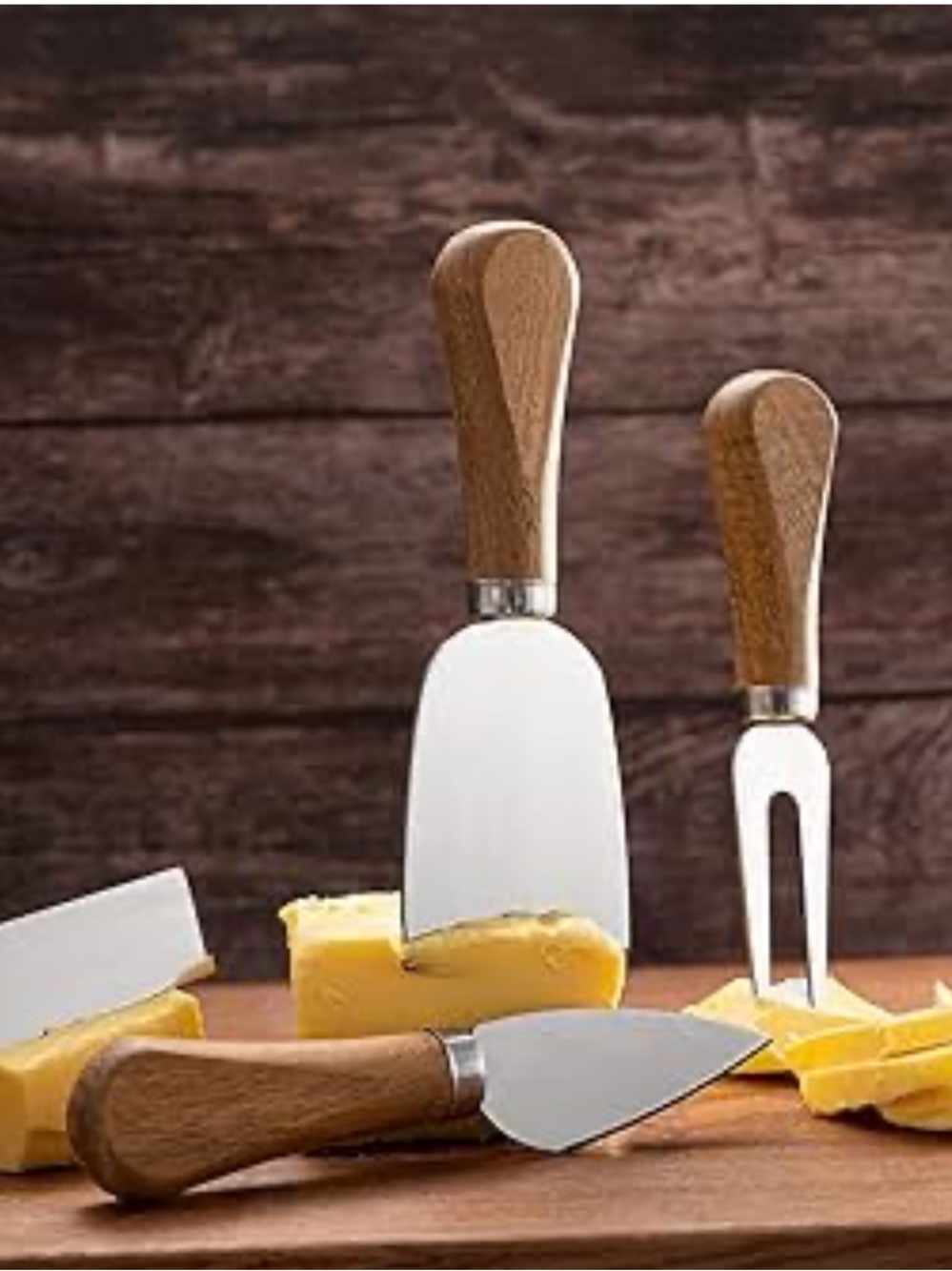 NIB 6 The Cellar 3pc Rustic Wood Stainless Steel Cheese Knife Charcuterie Set
